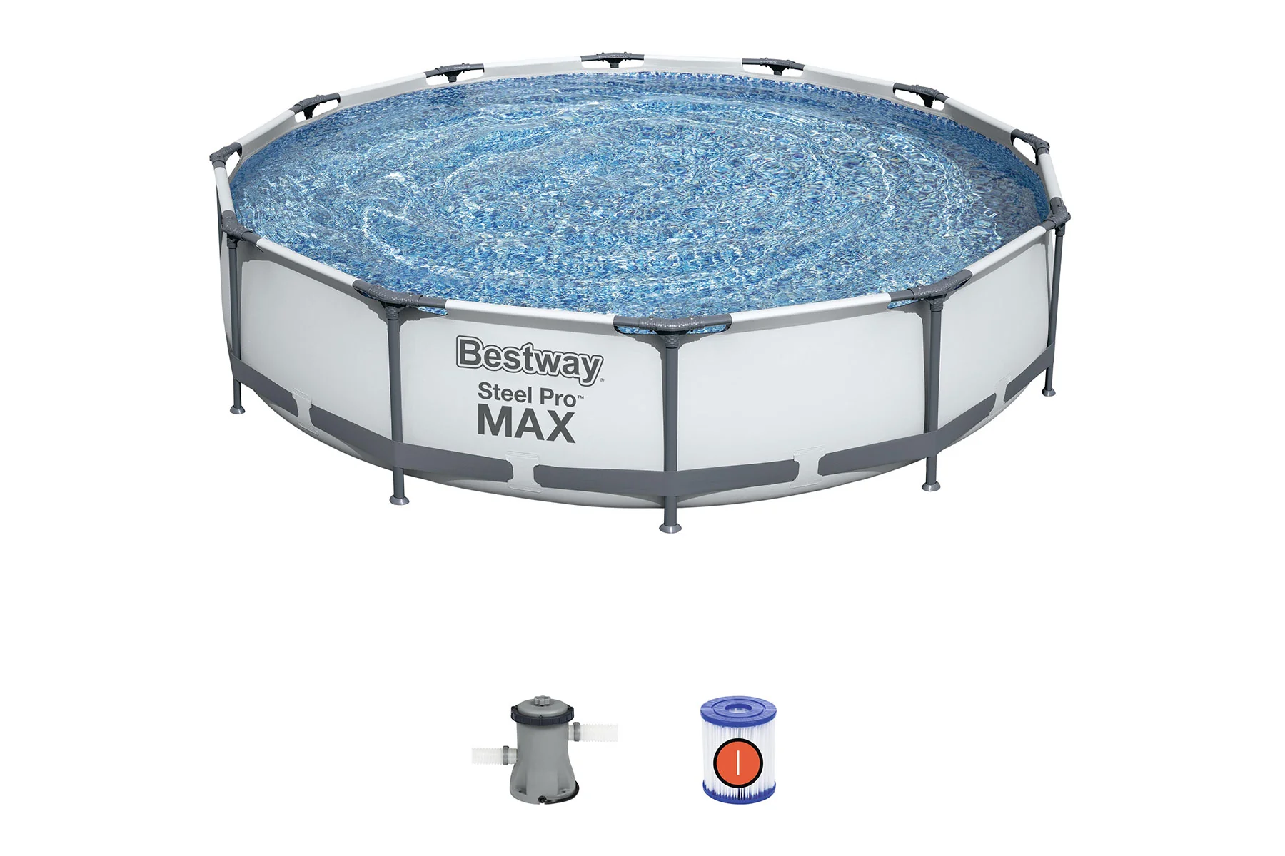12ft x 30in Grey Round Steel Pro Max Above Ground Pool Set