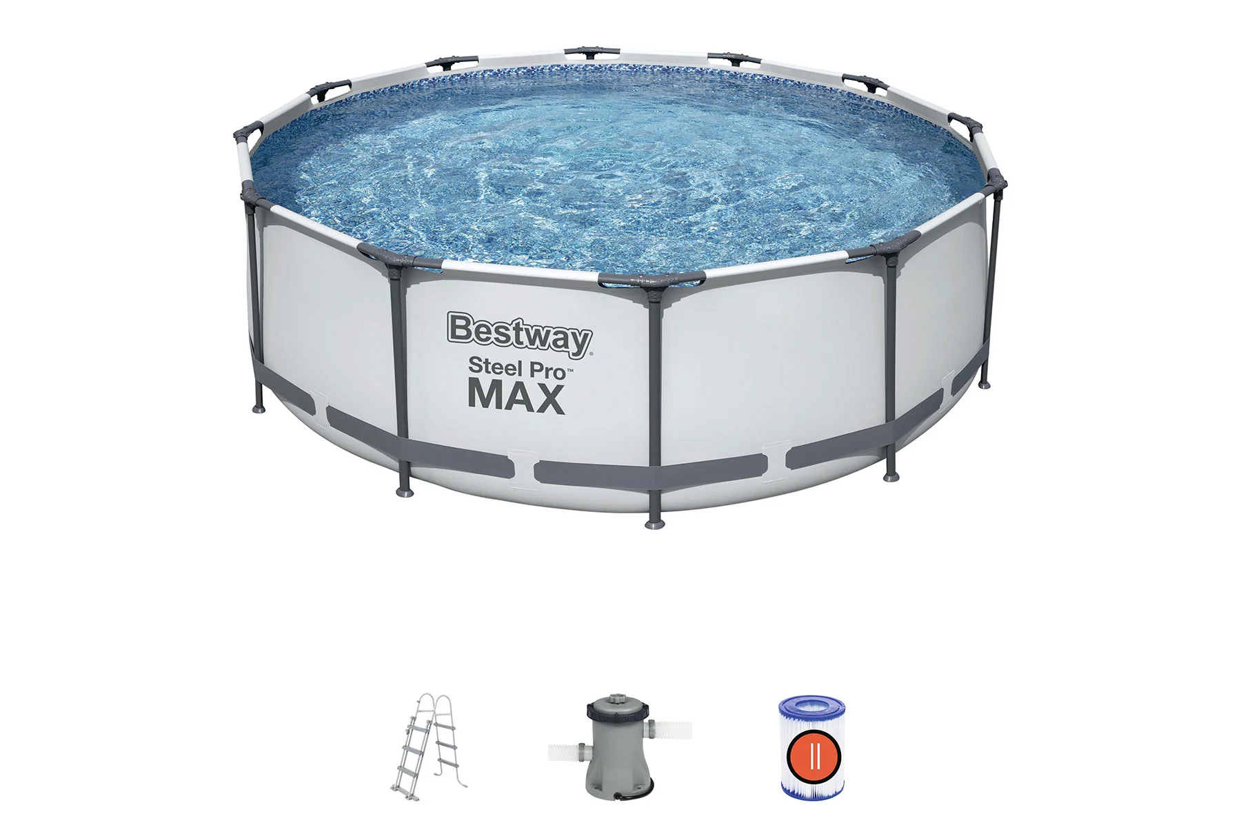 12ft x 39.5in Grey Round Steel Pro Max Above Ground Pool Set