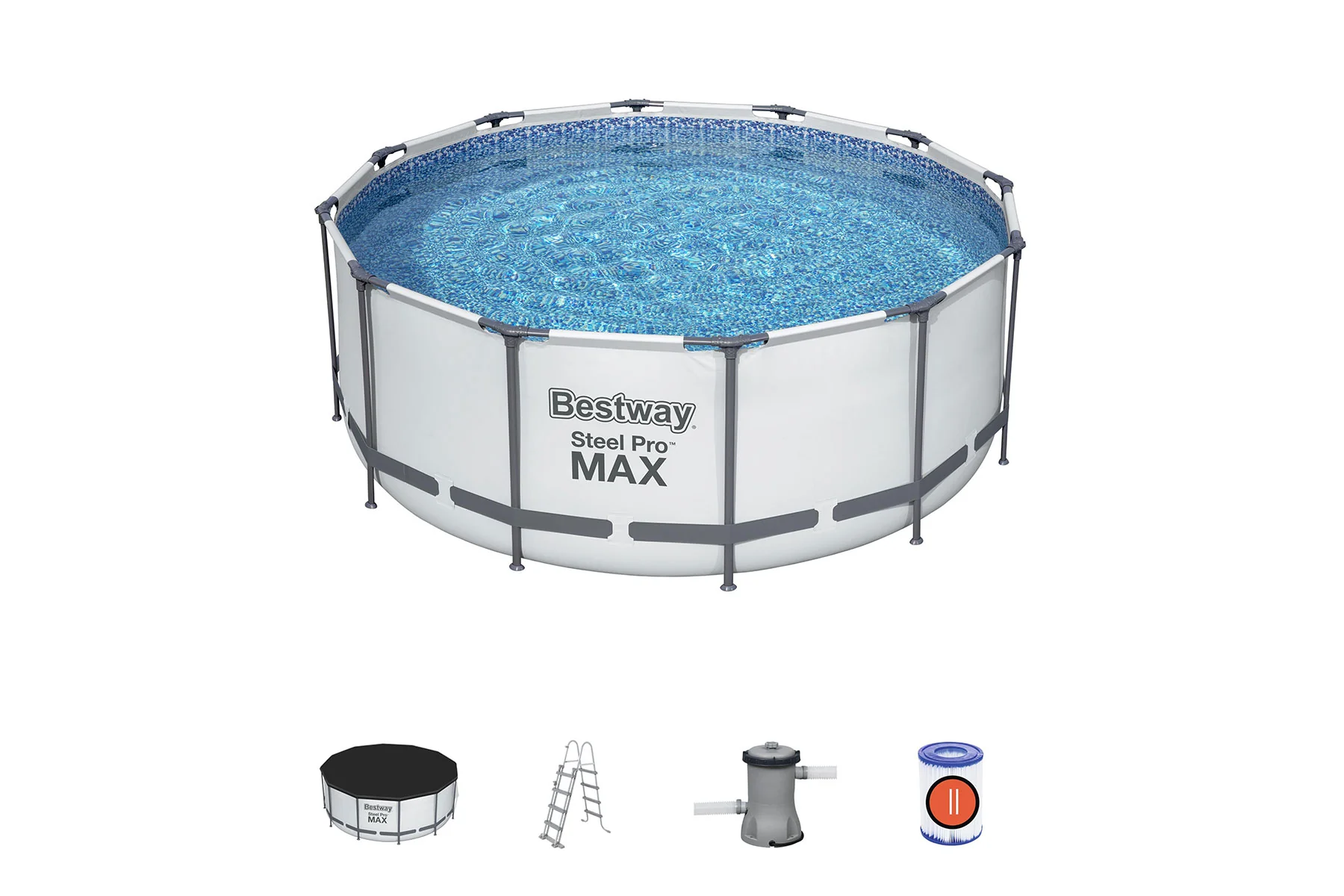 12ft x 48in Grey Round Steel Pro Max Above Ground Pool Set