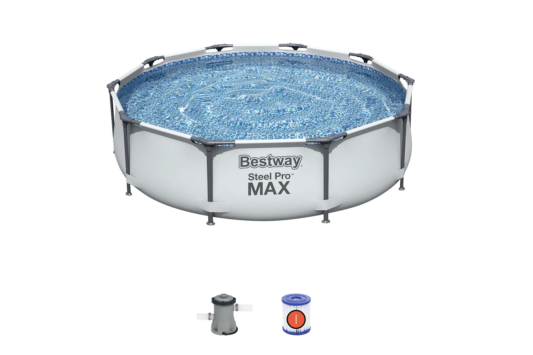 10ft x 30in Grey Round Steel Pro Max Above Ground Pool Set