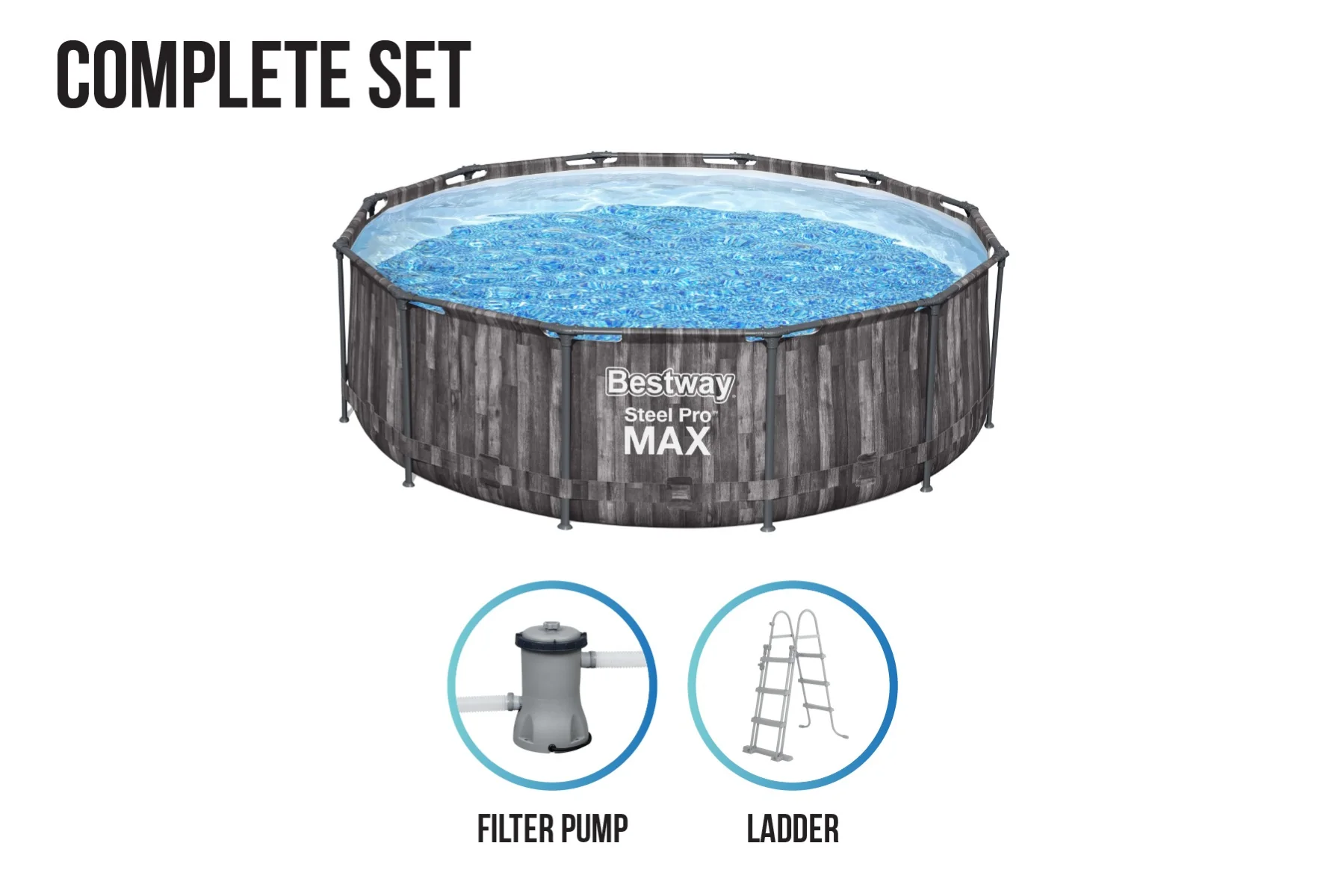 12ft x 30in Grey Round Steel Pro Max Above Ground Pool Set - Outlet 6 12ft x 39.5in Wood Print Round Steel Pro Max Above Ground Pool Set
