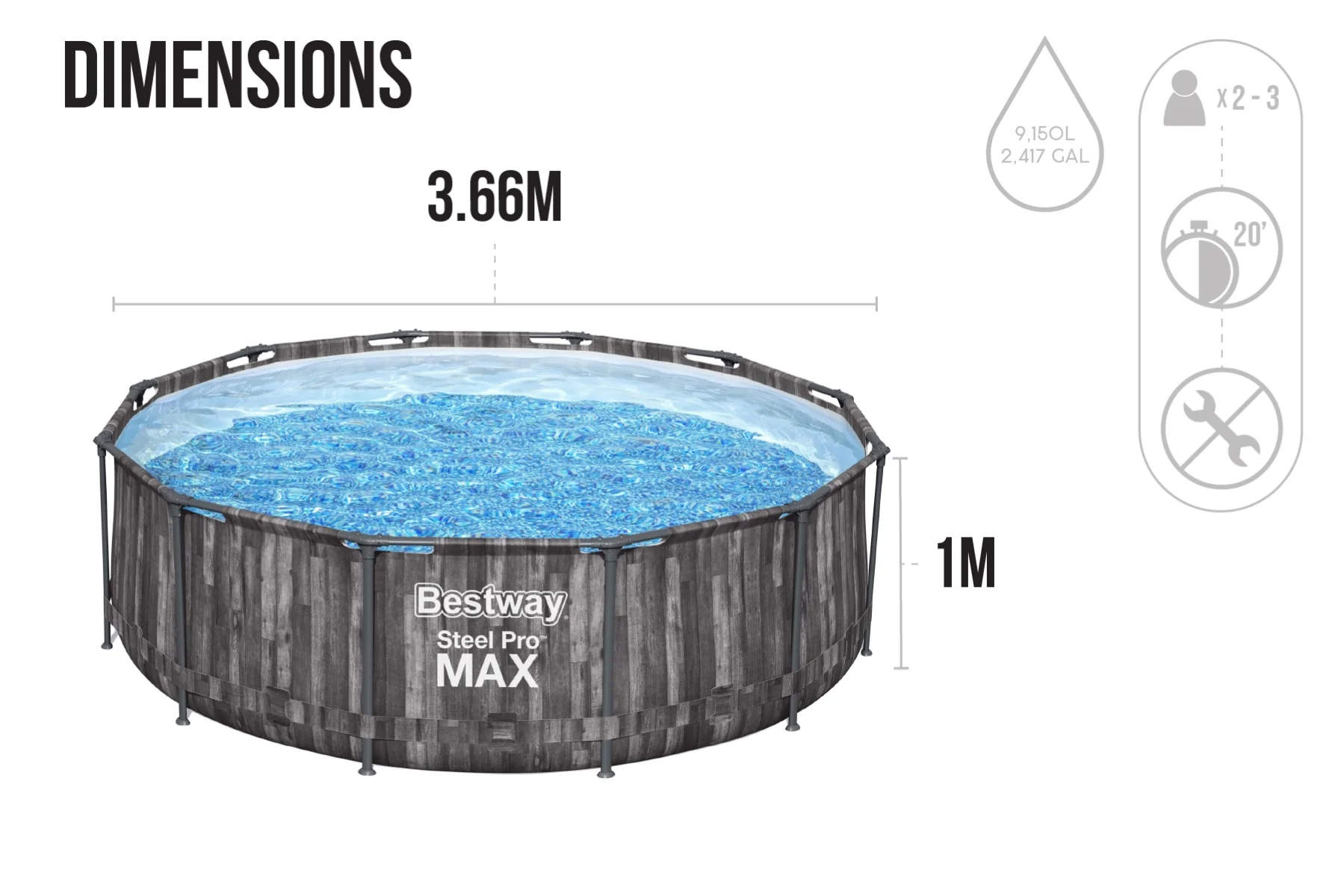 12ft x 30in Grey Round Steel Pro Max Above Ground Pool Set - Outlet 8 12ft x 39.5in Wood Print Round Steel Pro Max Above Ground Pool Set
