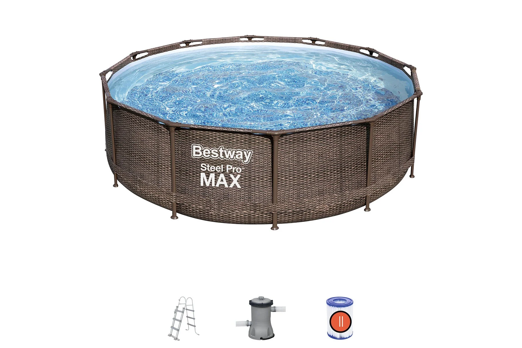 12ft x 39.5in Rattan Print Round Steel Pro Max Deluxe Above Ground Pool Set - Outlet
