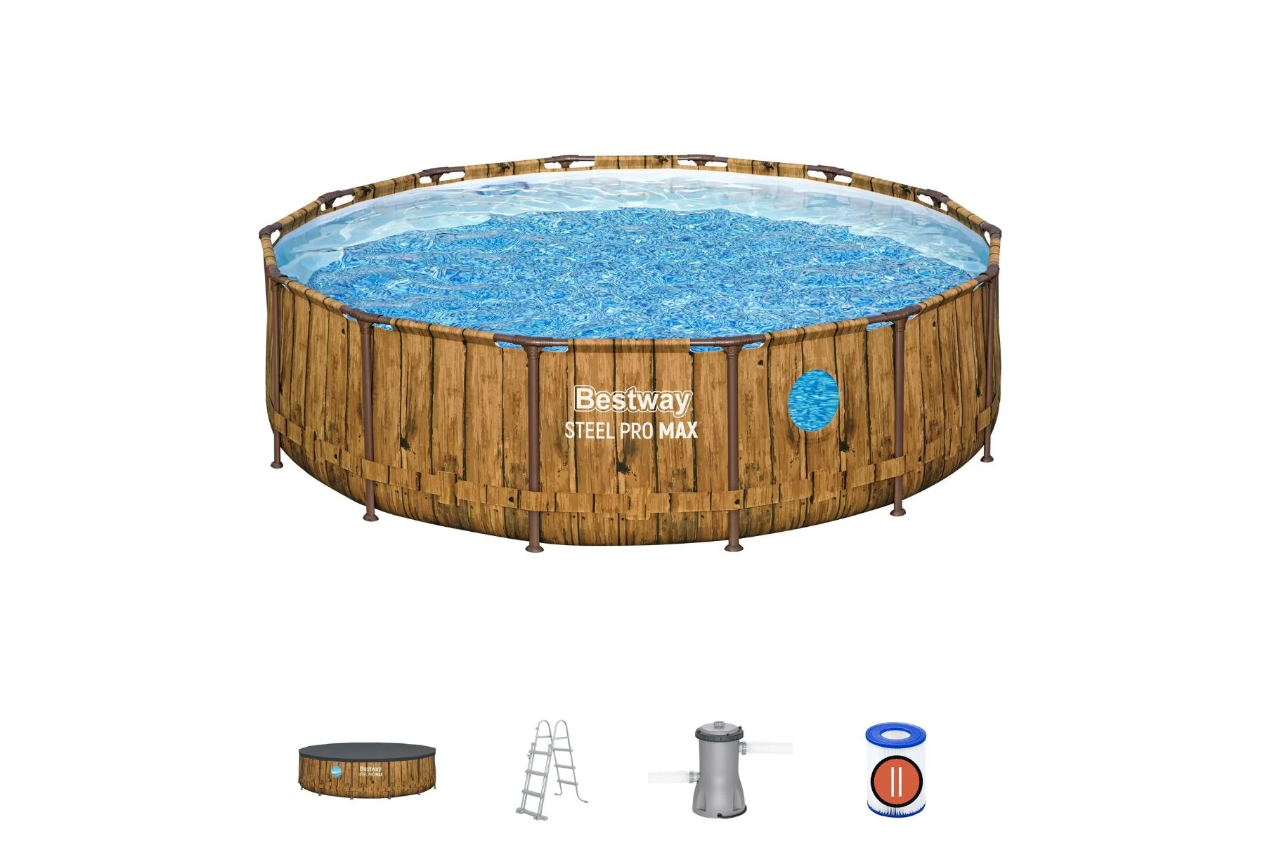 14ft X 42in Wood Print Round Steel Pro Max Splashview Above Ground Pool ...
