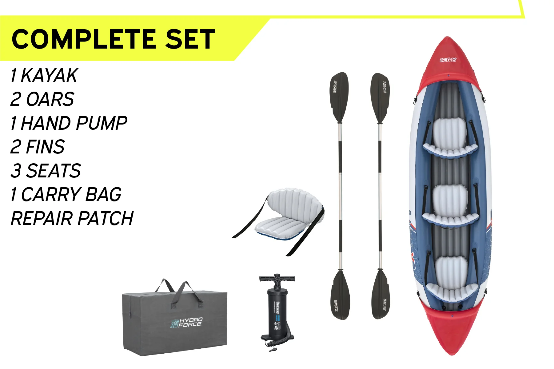 Hydro-Force 3 Person Inflatable Kayak Set - Rapid X3 8 Hydro-Force 3 Person Inflatable Kayak Set - Rapid X3